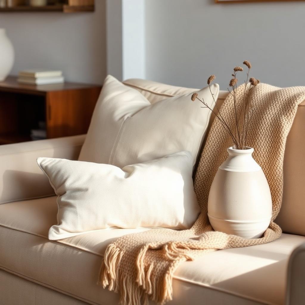 Linen Cushions and Woven Throw