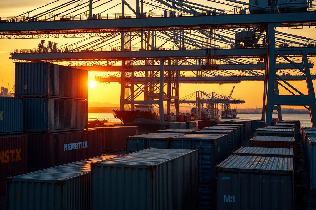 Shipping containers loaded at port for textile export